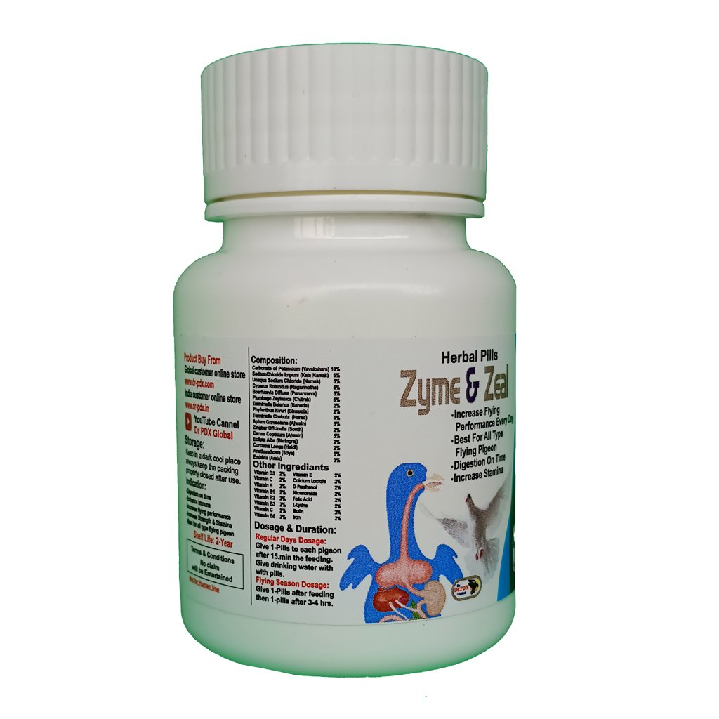 Zyme and Zeal Herbal Pills For Pigeon Digestion And Flying 6 Zyme Zeal Back
