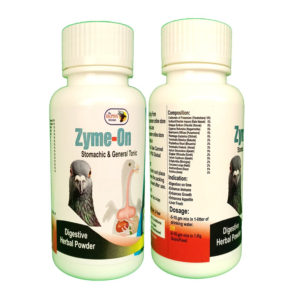 Pigeon Digestion Powder Zyme-On 2in1 Water or Grain Mixable 8 Zyme on