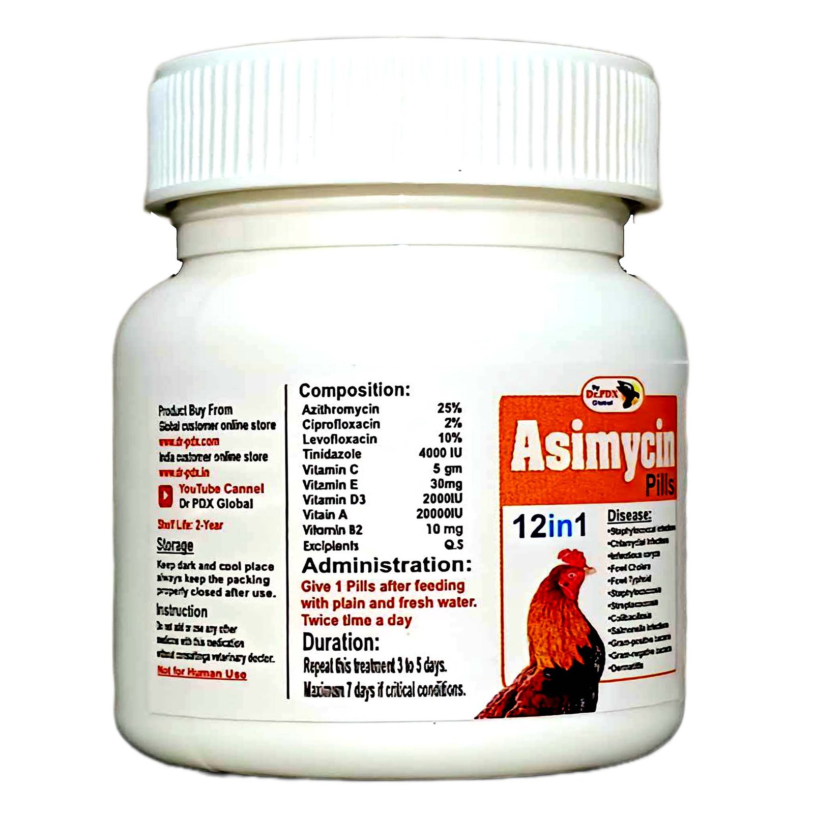 Aseel Rooster Treatment Medicine 12in1 Asimycin Powder or Pills 10 Asimycin Pills 2